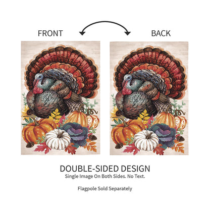 Elaborate Turkey Applique Garden Flag two-sided front/back with pumpkins Evergreen Enterprises on Tampa Home & Garden Store