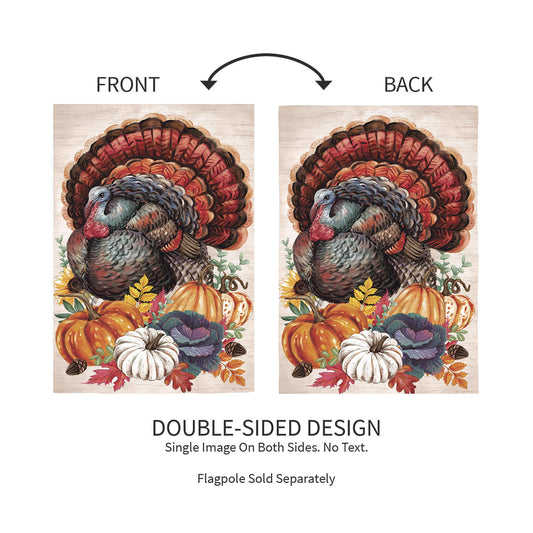 Elaborate Turkey Applique Garden Flag two-sided front/back with pumpkins Evergreen Enterprises on Tampa Home & Garden Store