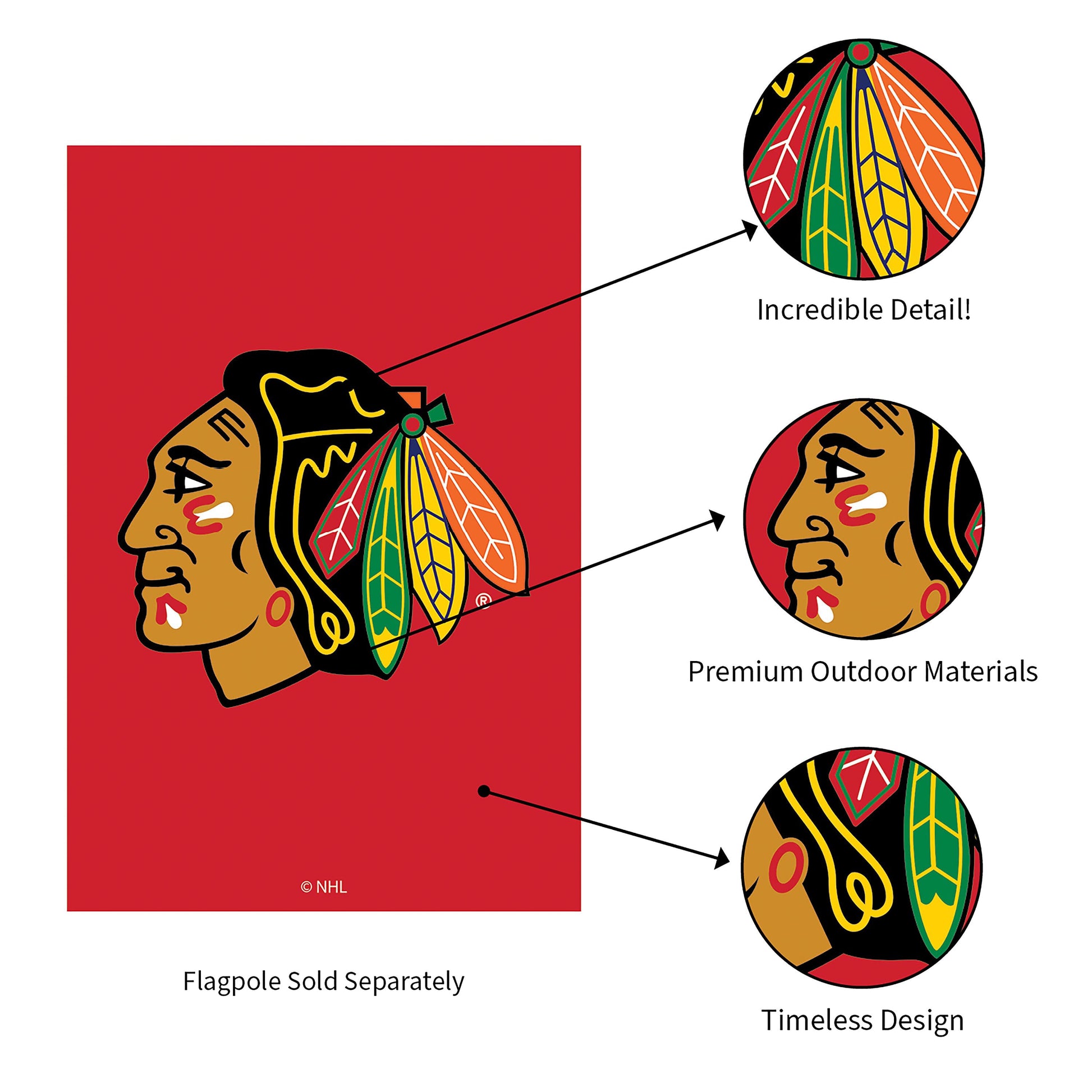 Applique garden flag Chicago Blackhawks with headdress on red background Evergreen Enterprises on Tampa Home & Garden Store