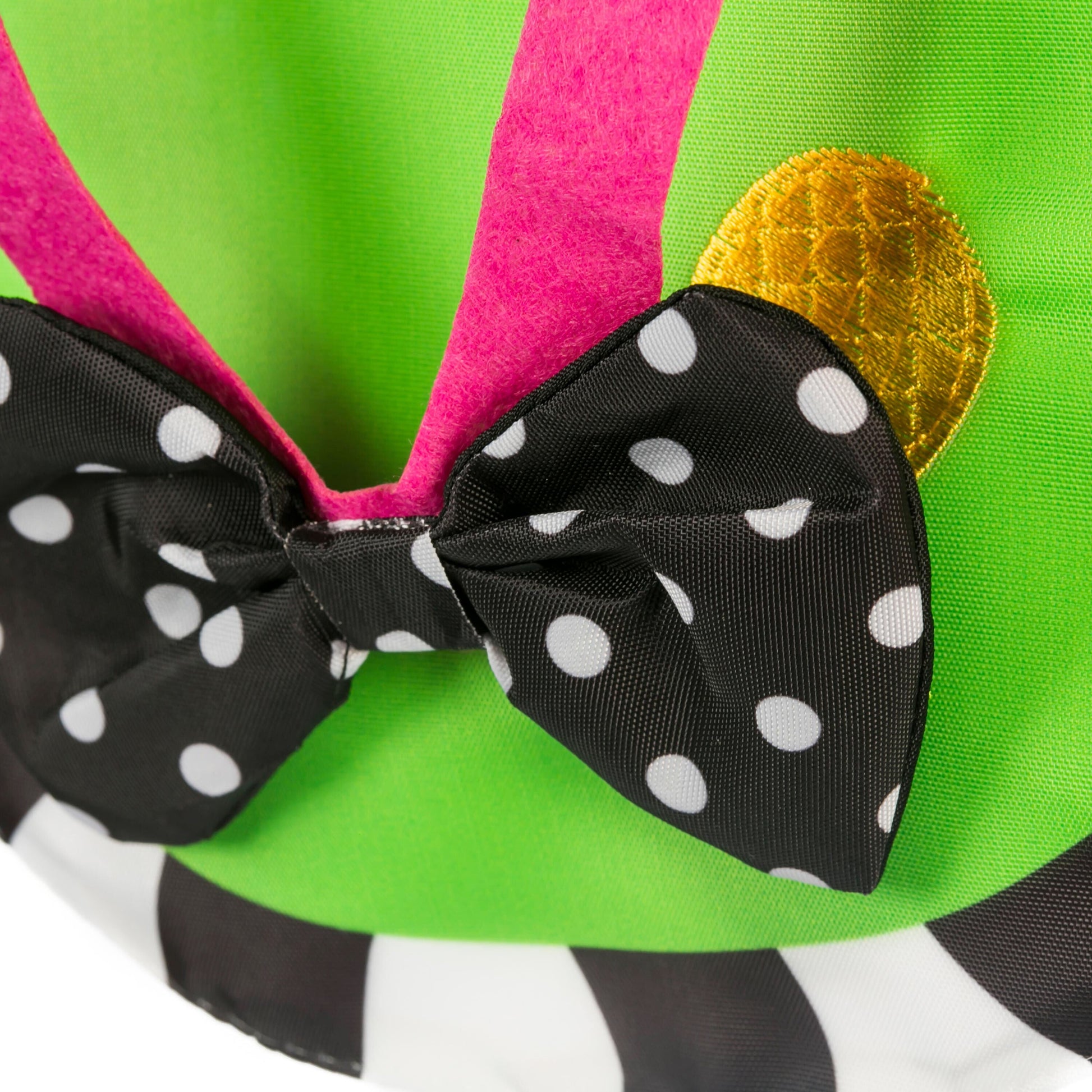 Pineapple flip flop garden applique flag lime green background with black white polka dot bow on Tampa Home & Garden Store