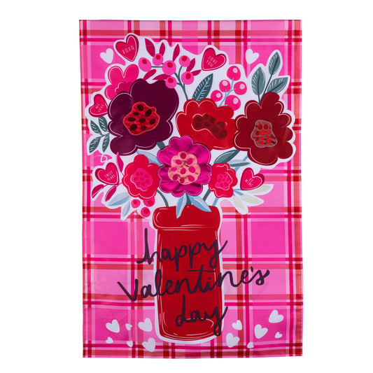 Bandera de casa con apliques de cuadros escoceses para el Día de San Valentín