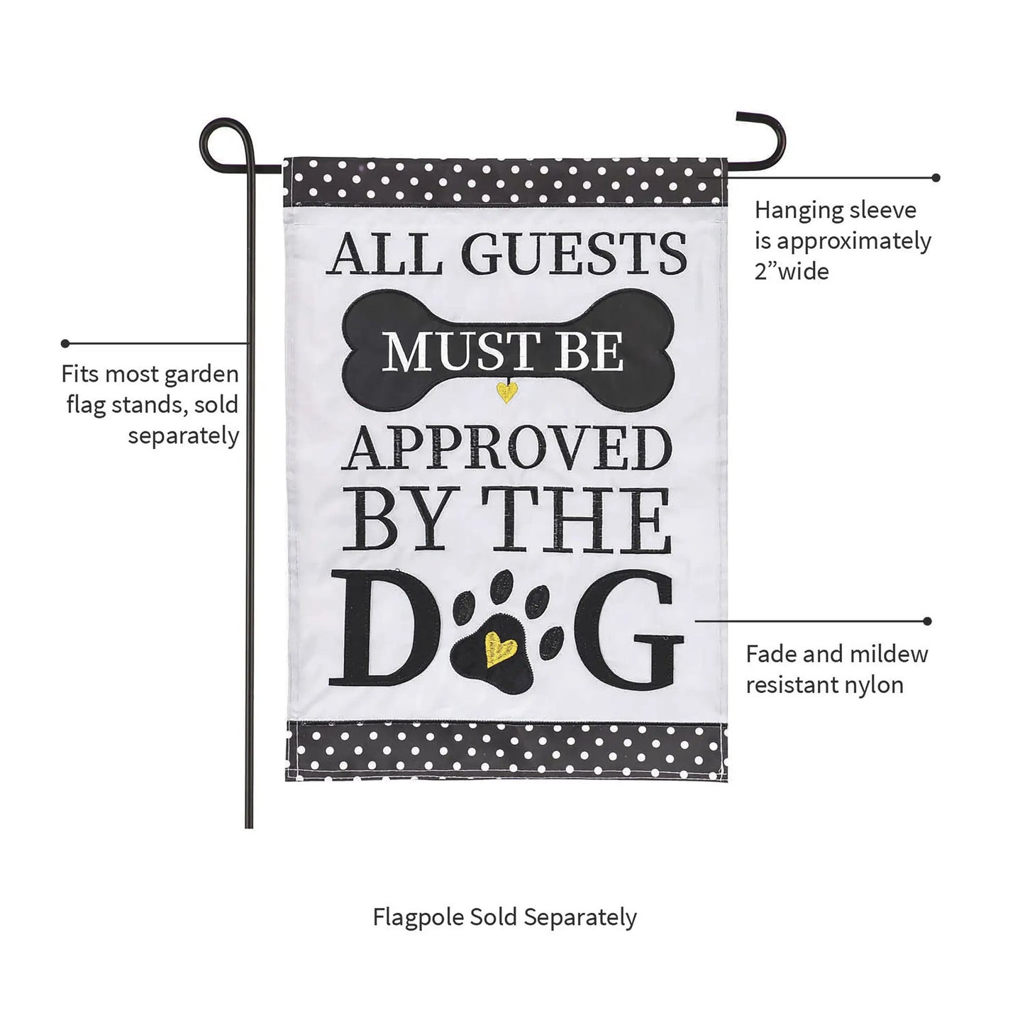 Dog garden flag by Evergreen Enterprises with bone motif and ALL GUESTS MUST BE APPROVED on Tampa Home & Garden Store