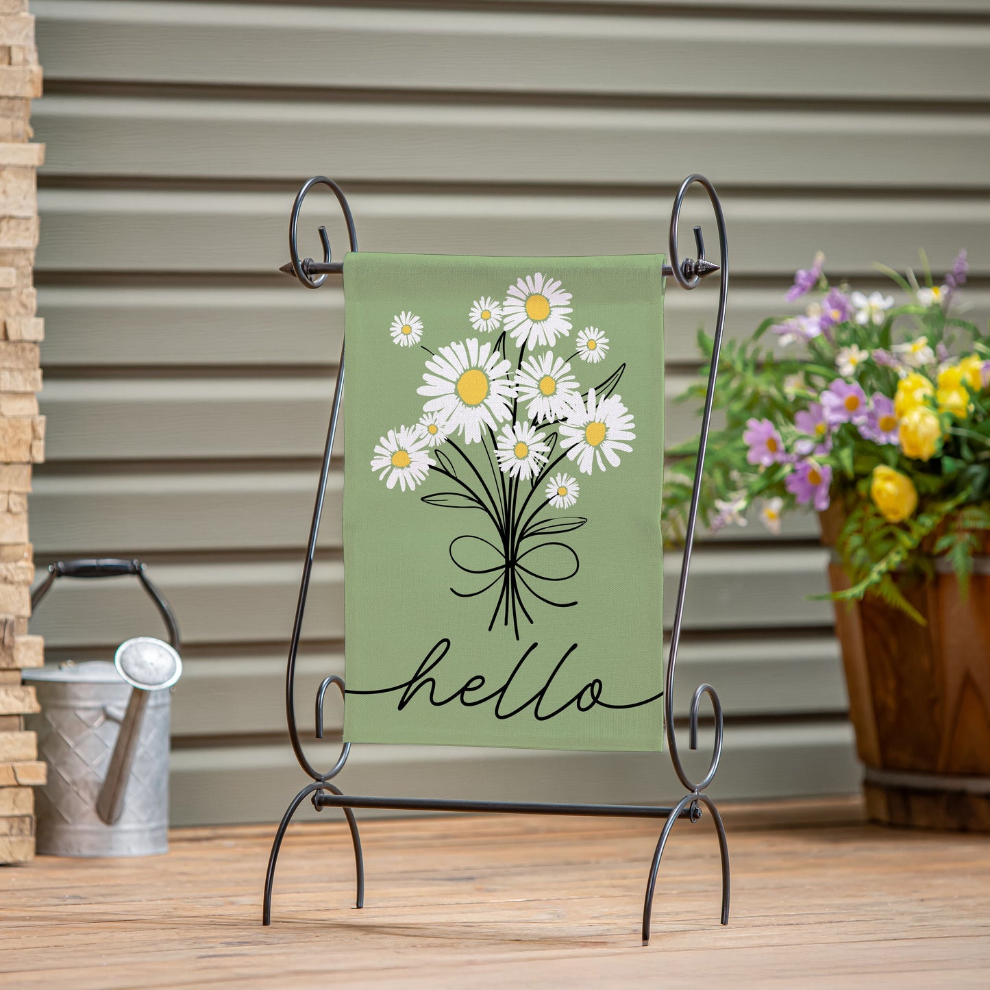 Hello Dainty Daisies burlap garden flag in green with daisies by Evergreen Enterprises on Tampa Home & Garden Store