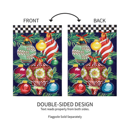Happy Holidays Ornaments Applique House Flag 2-panel Evergreen Enterprises, greenery on Tampa Home & Garden Store