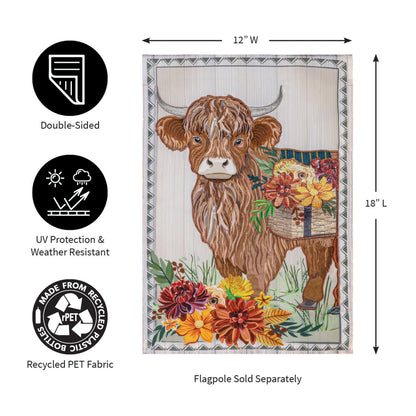 Garden flag Highland Cow Fall Floral Applique by Evergreen Enterprises Wholesale Collective 12x18 on Tampa Home & Garden Store