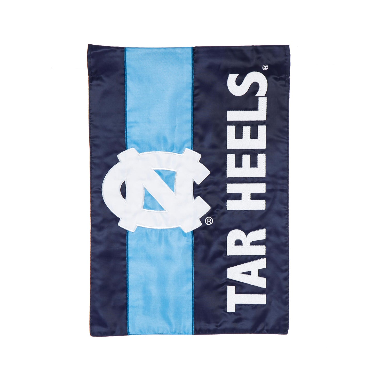 University of North Carolina Garden Flag navy background with light blue stripe and white embroidery on Tampa Home & Garden Store