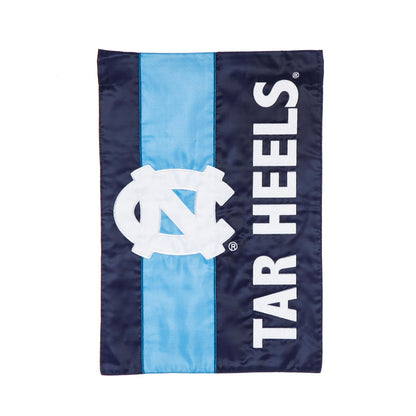 University of North Carolina Garden Flag navy background with light blue stripe and white embroidery on Tampa Home & Garden Store