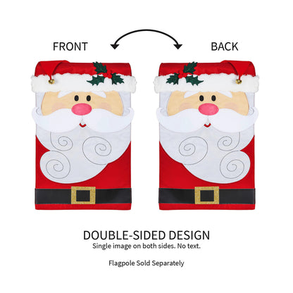 Santa Claus garden applique flag, double-sided design, two Santa panels with holly accents on Tampa Home & Garden Store