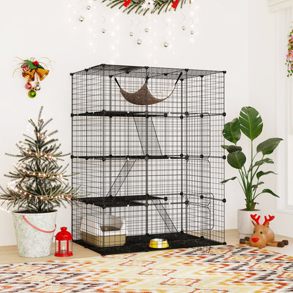DirectDeals 4-Tier Cat Cage with skylight hammock, black metal enclosure for 1–4 cats on Tampa Home & Garden Store