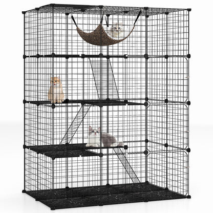 4-Tier Cat Cage with skylight and leopard print hammock, black metal frame for 1–4 cats on Tampa Home & Garden Store