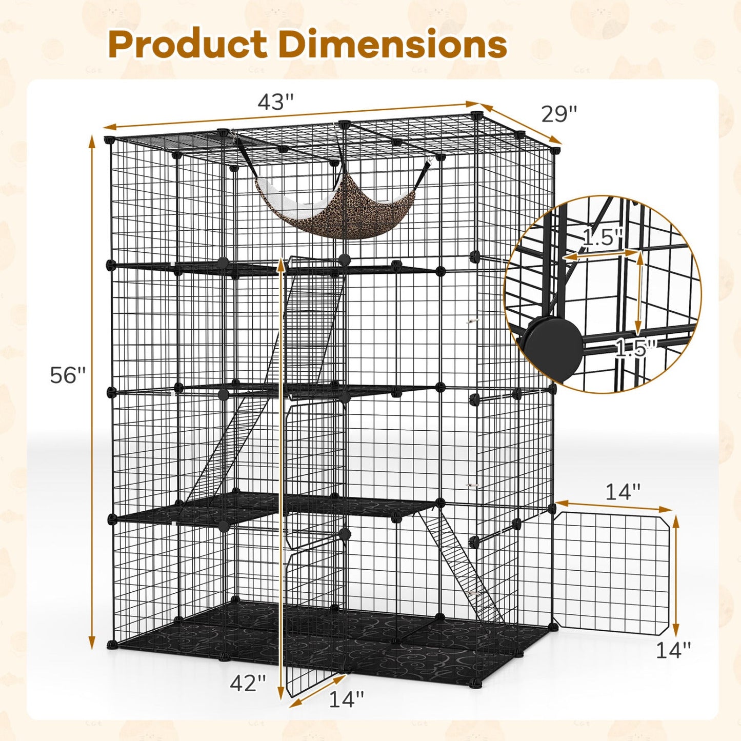 4-Tier Cat Cage with Skylight and Hammock by DirectDeals, black metal multi-level enclosure for 1–4 cats on Tampa Home & Garden Store