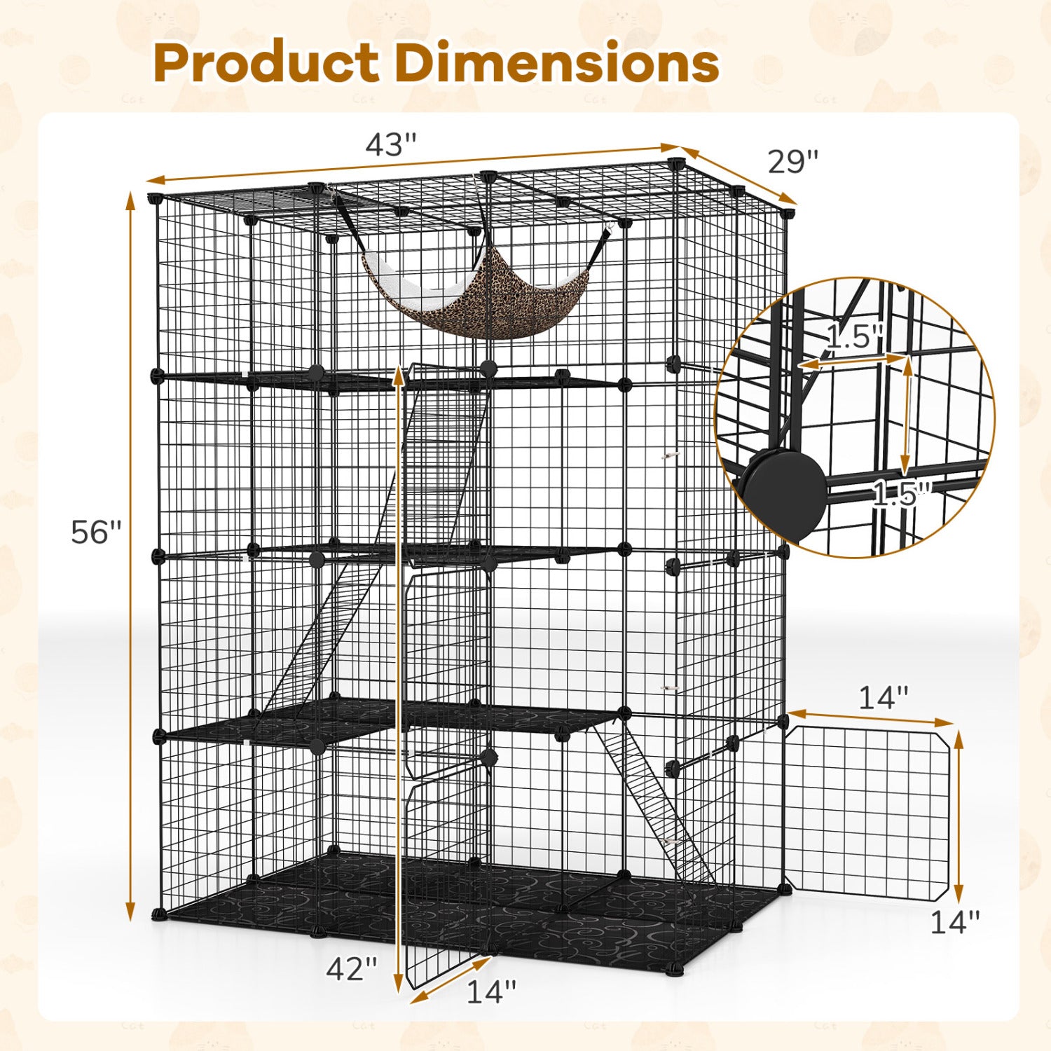 4-Tier Cat Cage with Skylight and Hammock by DirectDeals, black metal multi-level enclosure for 1–4 cats on Tampa Home & Garden Store