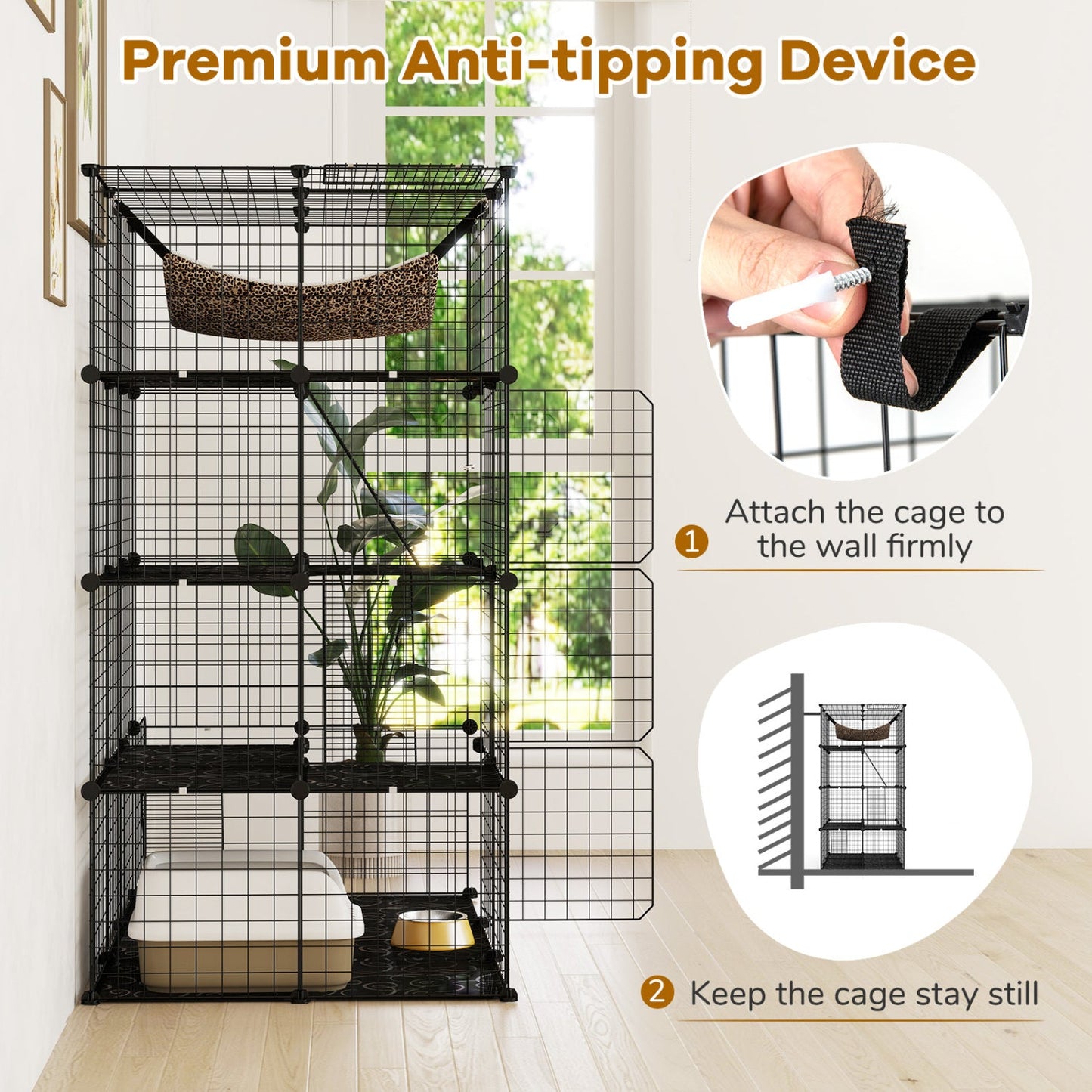 4-Tier Cat Cage with Skylight and Hammock by DirectDeals, black metal frame for 1–4 cats on Tampa Home & Garden Store