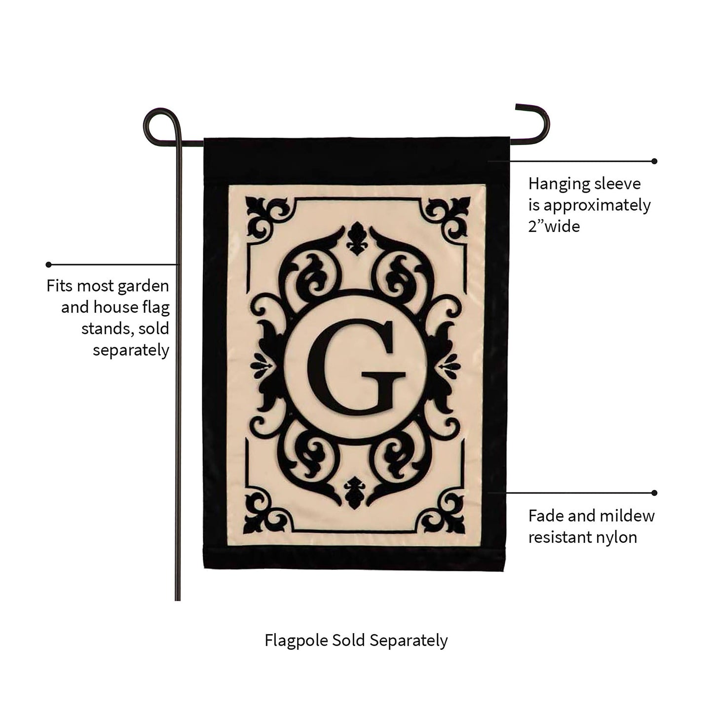 Cambridge Monogram Garden Flag G nylon beige center with black border Evergreen Enterprises on Tampa Home & Garden Store