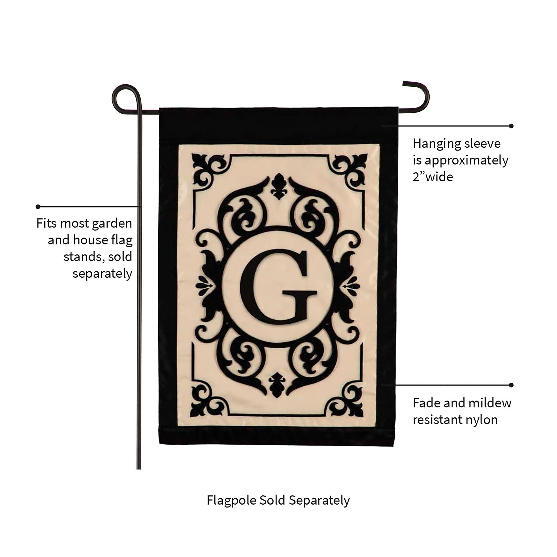 Cambridge Monogram Garden Flag G nylon beige center with black border Evergreen Enterprises on Tampa Home & Garden Store