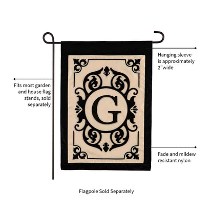 Cambridge Monogram Garden Flag G nylon beige center with black border Evergreen Enterprises on Tampa Home & Garden Store