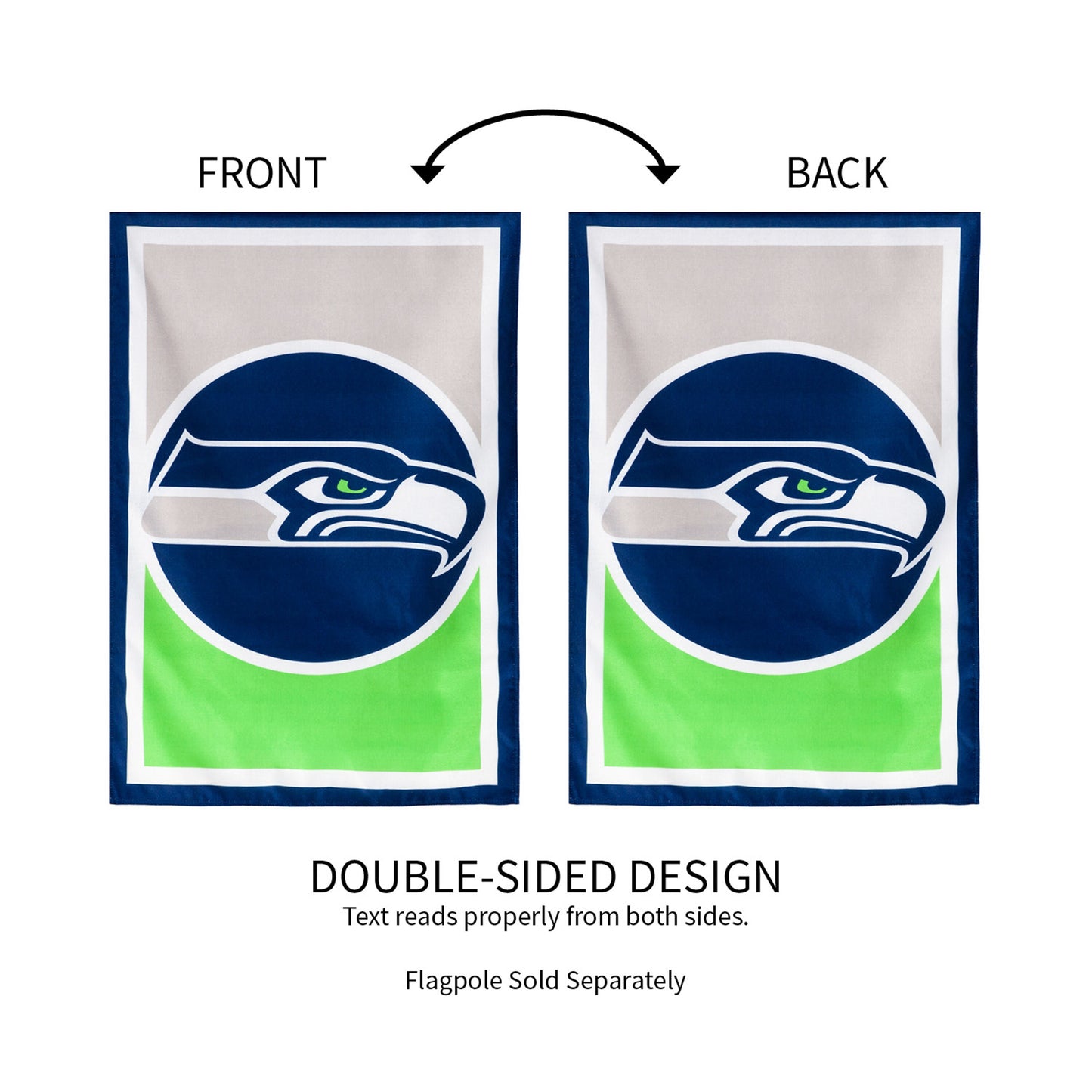 Burlap flag set Seattle Seahawks; double-sided design, two flags in blue and lime green on Tampa Home & Garden Store