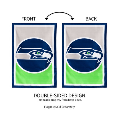 Burlap flag set Seattle Seahawks; double-sided design, two flags in blue and lime green on Tampa Home & Garden Store