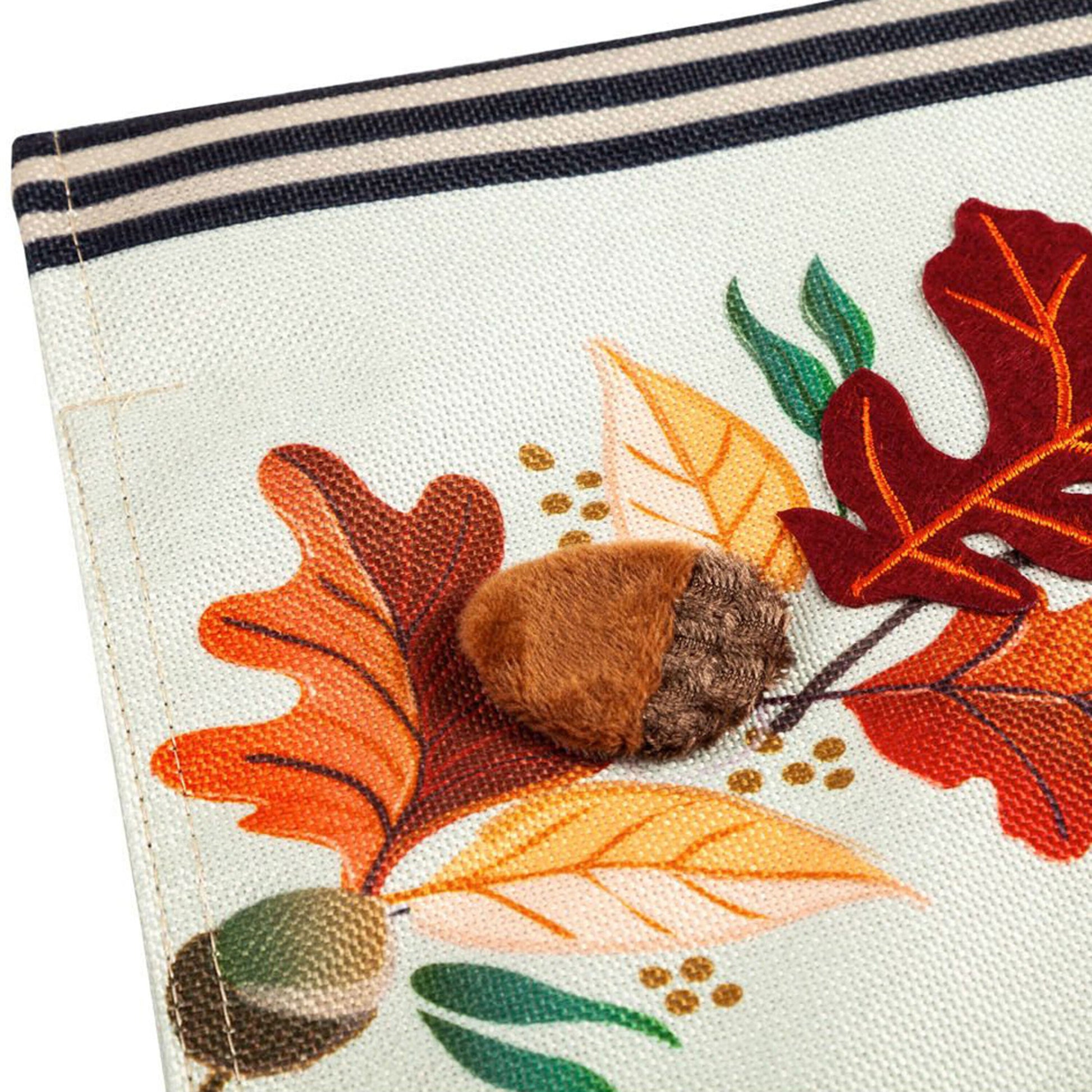 Count Your Blessings Burlap Flag with orange and red autumn leaves on natural burlap on Tampa Home & Garden Store