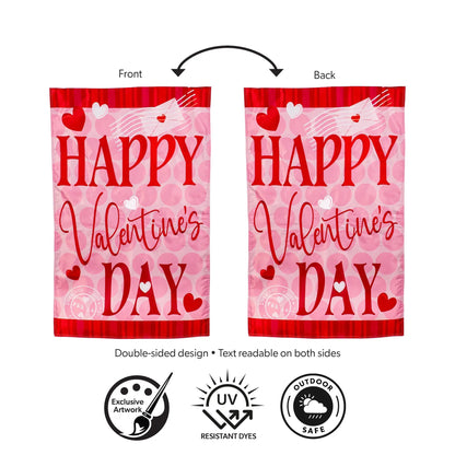 Happy Valentine's Day Hearts Applique Flag hearts by Evergreen Enterprises, double-sided on Tampa Home & Garden Store