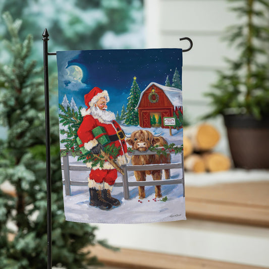 Santa & Highland Cow Suede Garden Flag - Tampa Home & Garden Store