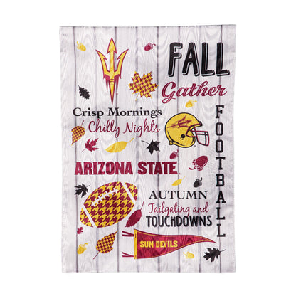 Arizona State University moire flag with fall graphics and football helmet on wood backdrop on Tampa Home & Garden Store