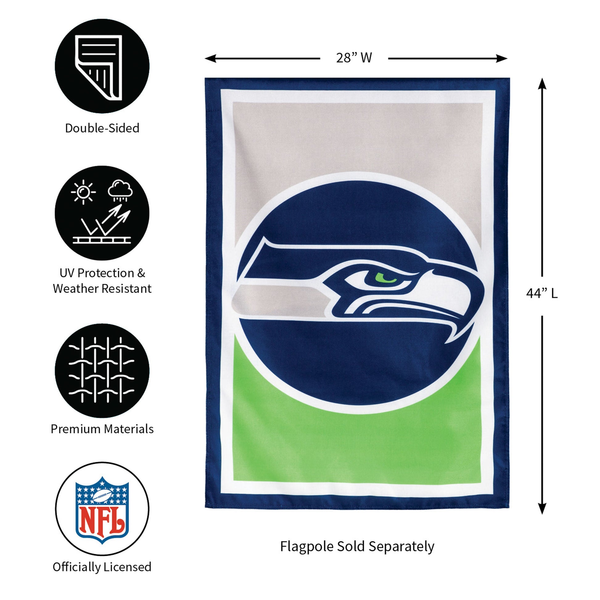 Seattle Seahawks burlap flag double-sided, 28W x 44L, Evergreen Enterprises on Tampa Home & Garden Store
