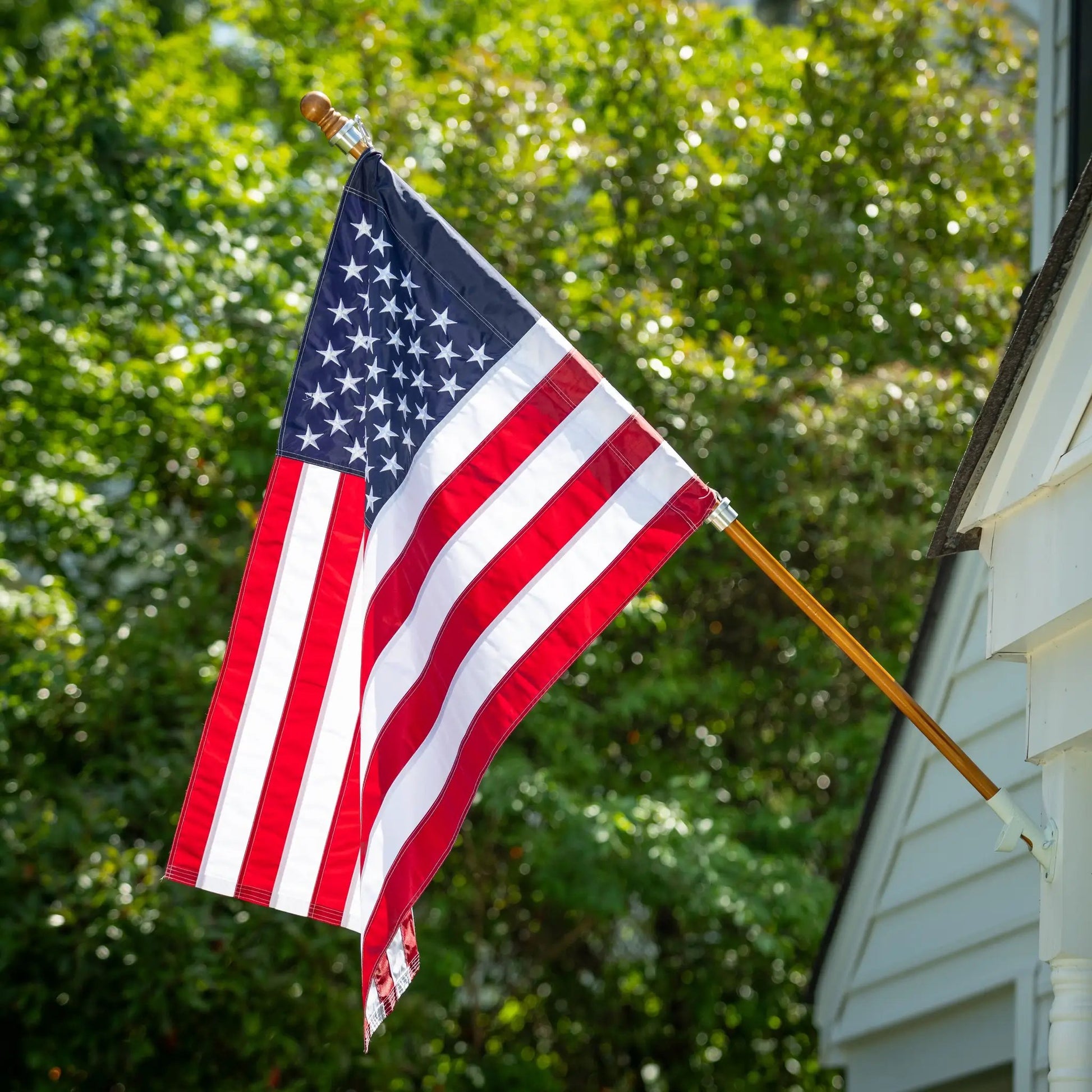 American Flag Applique House Flag outdoor, two flags on a wooden pole with stars & stripes on Tampa Home & Garden Store