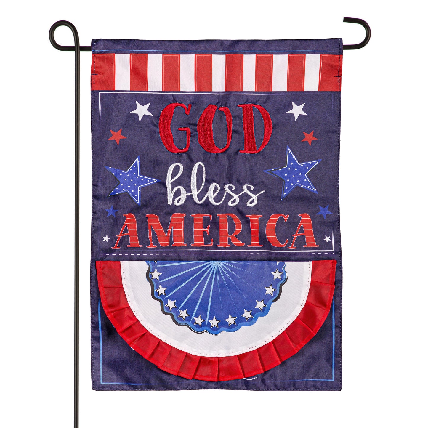Patriotic God Bless America applique garden flag red white blue on Tampa Home & Garden Store