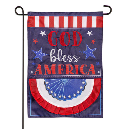 Patriotic God Bless America applique garden flag red white blue on Tampa Home & Garden Store