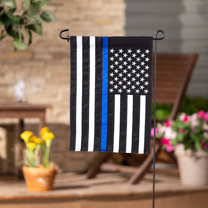 Thin Blue Line Garden Applique Flag with black white stripes blue line stars by Evergreen on Tampa Home & Garden Store