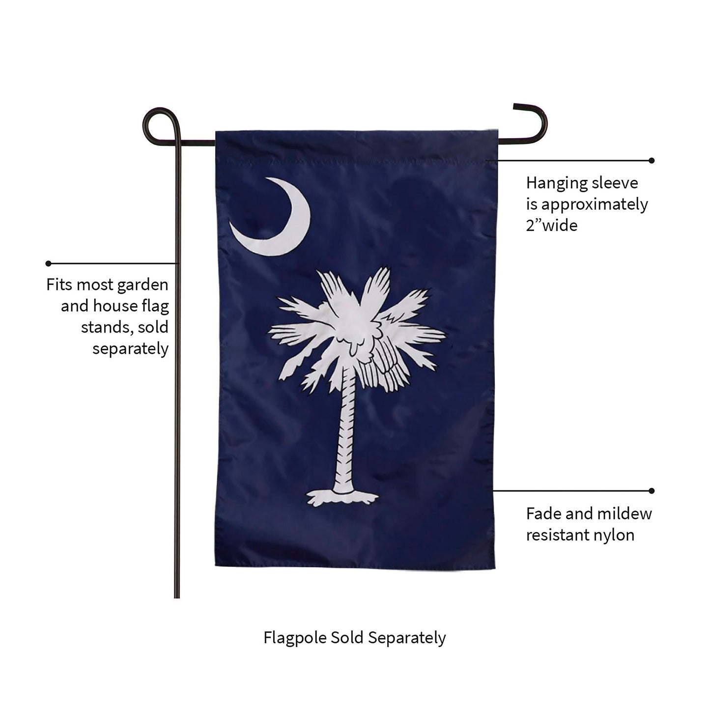 South Carolina Garden Applique Flag navy blue with white palmetto tree and crescent on Tampa Home & Garden Store