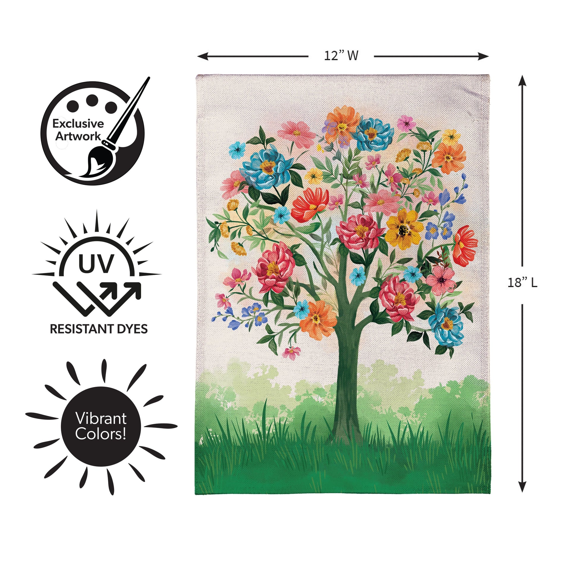 Blooming Tree of Life Burlap Garden Flag 12W x 18L with floral bouquet on textured burlap on Tampa Home & Garden Store