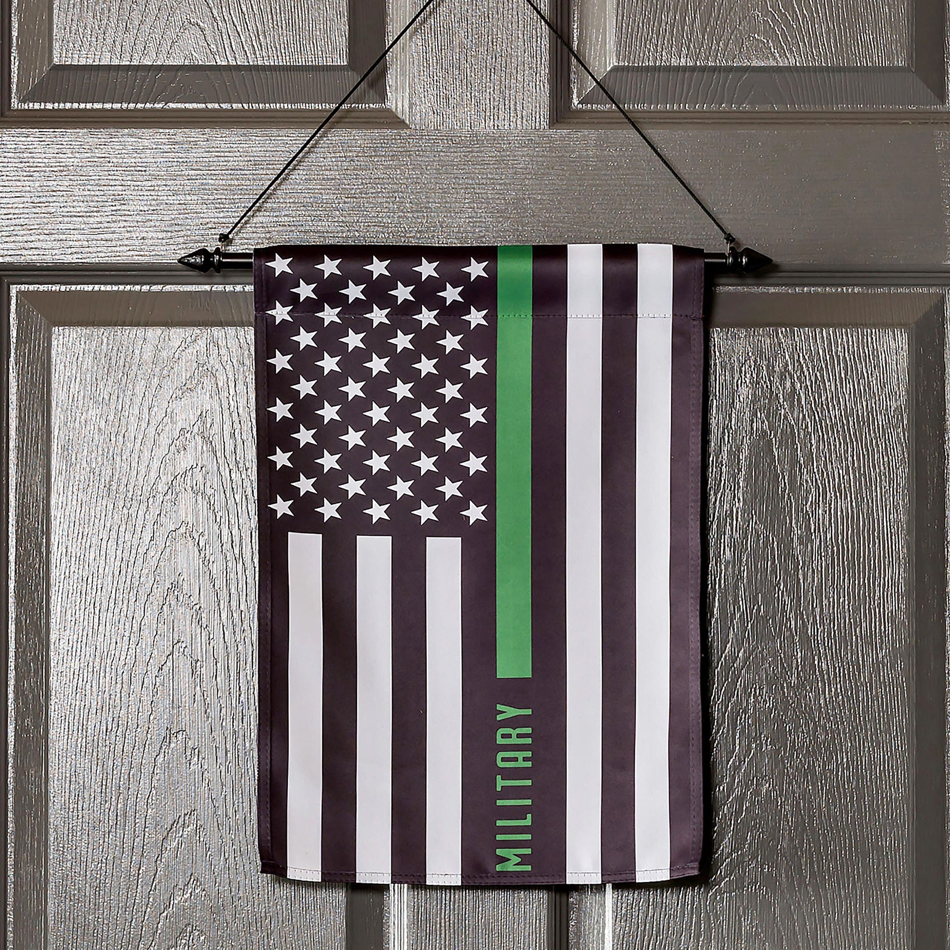 Suede garden flag Military Thin Green Line with stars burgundy field and green center stripe on Tampa Home & Garden Store