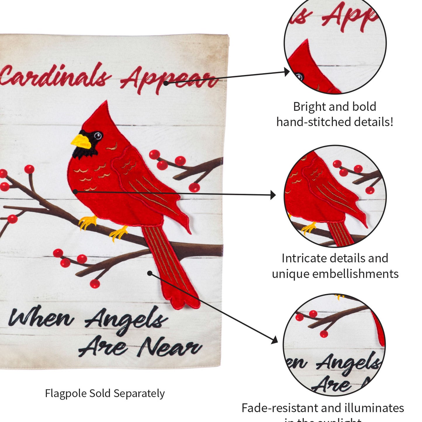 When Angels Are Near Linen Garden Flag with red cardinal on branch against white background on Tampa Home & Garden Store