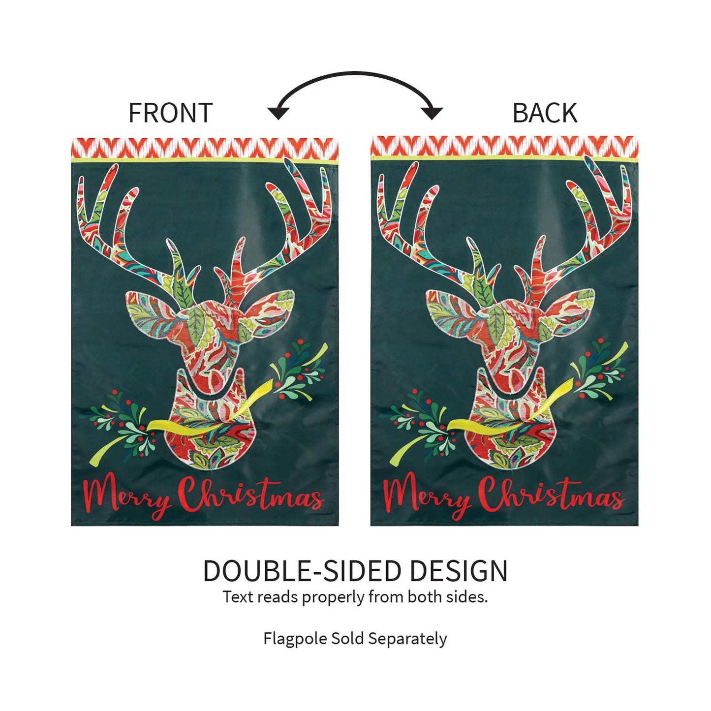 Patterned Reindeer Applique Garden Flags by Evergreen Enterprises, double-sided on Tampa Home & Garden Store