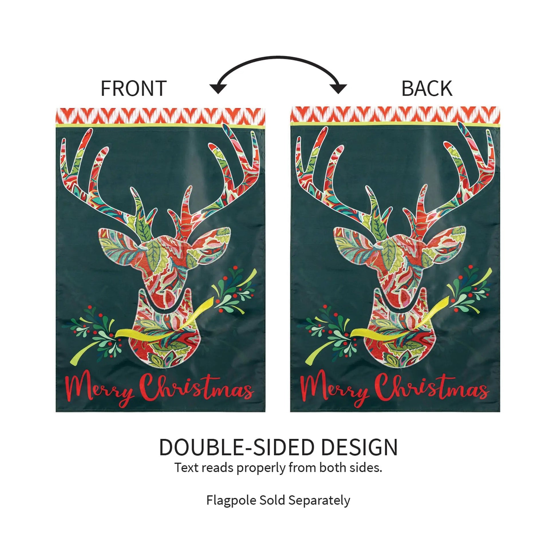 Patterned Reindeer Applique Garden Flags by Evergreen Enterprises, double-sided on Tampa Home & Garden Store