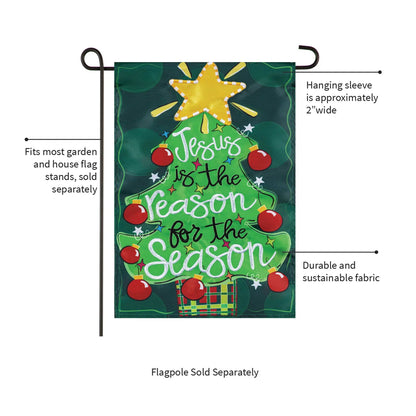 Jesus Is the Reason Garden Flag by Evergreen Enterprises, yellow star and red balls on Tampa Home & Garden Store