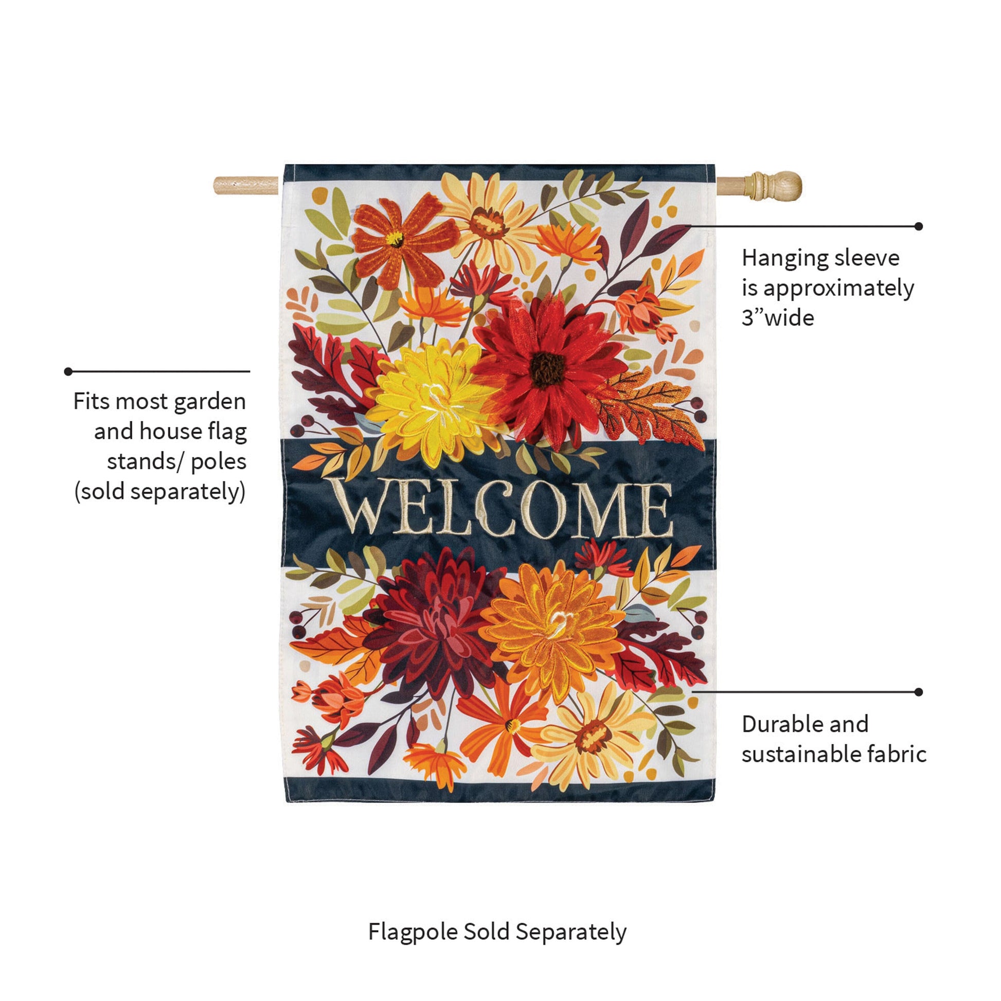 Fall floral applique house flag by Evergreen Enterprises with autumn blooms on Tampa Home & Garden Store