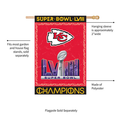 Kansas City Chiefs SB58 Champ embossed suede house flag with KC logo on red field Evergreen on Tampa Home & Garden Store