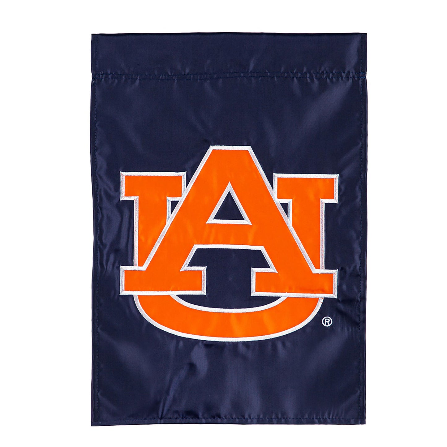 Applique Auburn University garden flag navy with orange AU letters by Evergreen Enterprises on Tampa Home & Garden Store