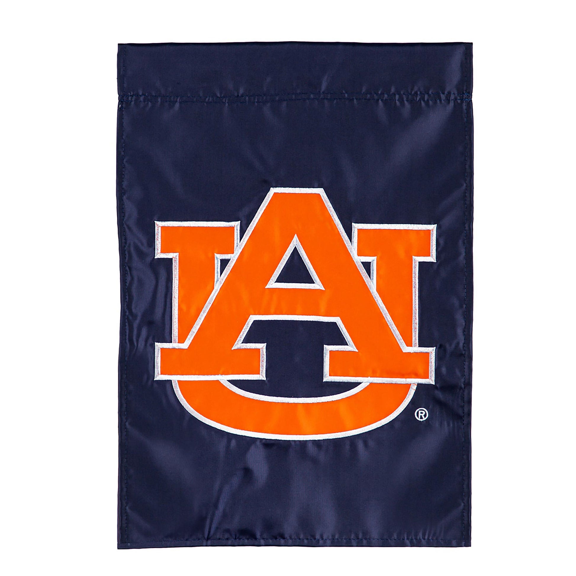 Applique Auburn University garden flag navy with orange AU letters by Evergreen Enterprises on Tampa Home & Garden Store