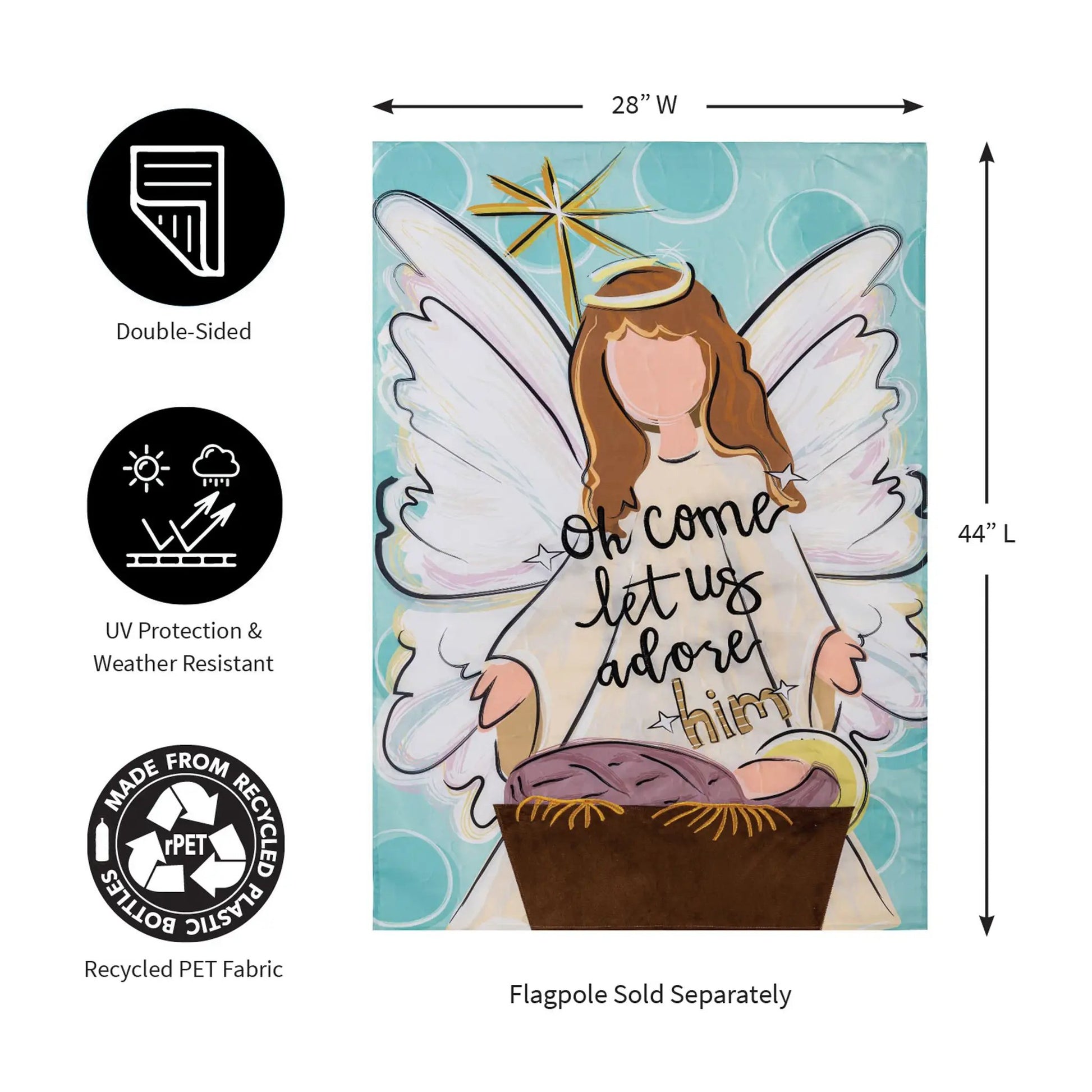 Oh Come Let Us Adore Him applique garden flag Evergreen Enterprises UV/weather resistant on Tampa Home & Garden Store