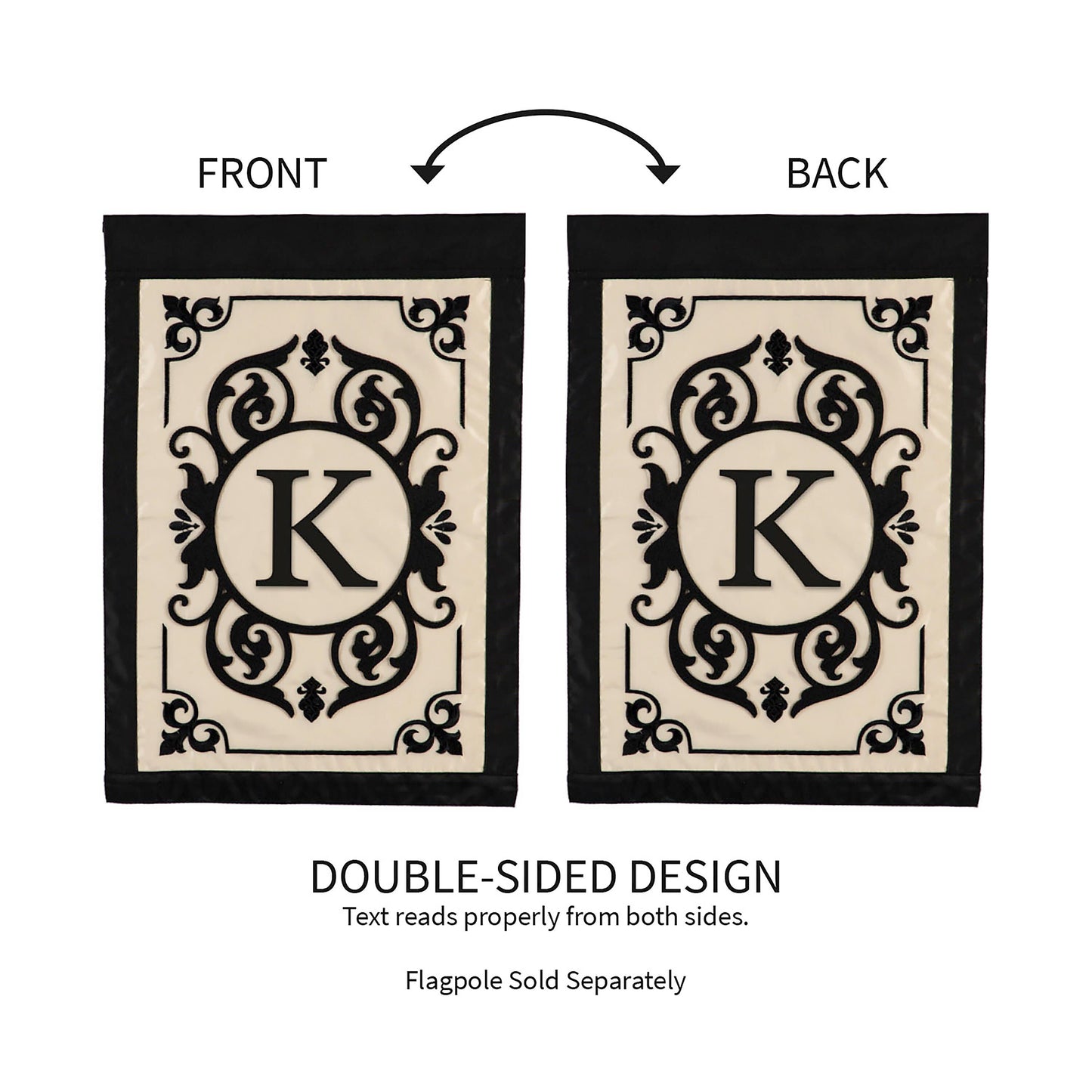 Cambridge Monogram Garden Applique Flag Letter K cream border double-sided 2 flags on Tampa Home & Garden Store