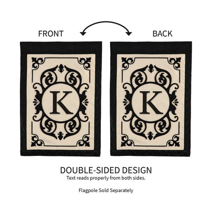 Cambridge Monogram Garden Applique Flag Letter K cream border double-sided 2 flags on Tampa Home & Garden Store