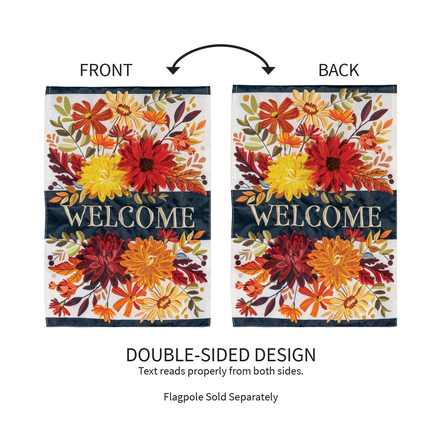 Fall Floral Applique House Flag double-sided with orange blooms two flags Evergreen Enterprises on Tampa Home & Garden Store