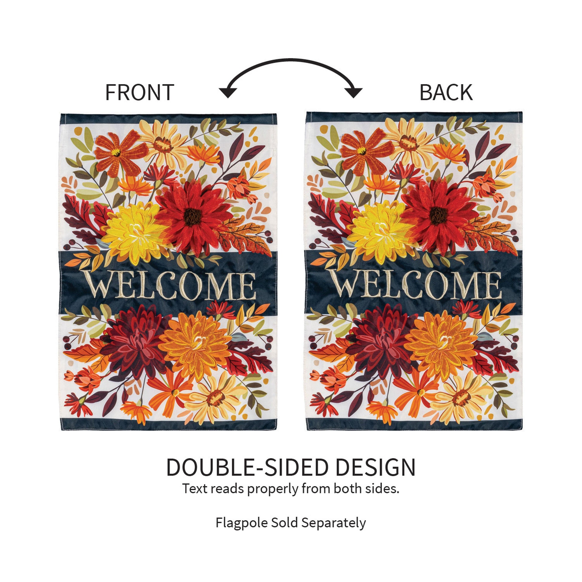 Fall Floral Applique House Flag double-sided with orange blooms two flags Evergreen Enterprises on Tampa Home & Garden Store