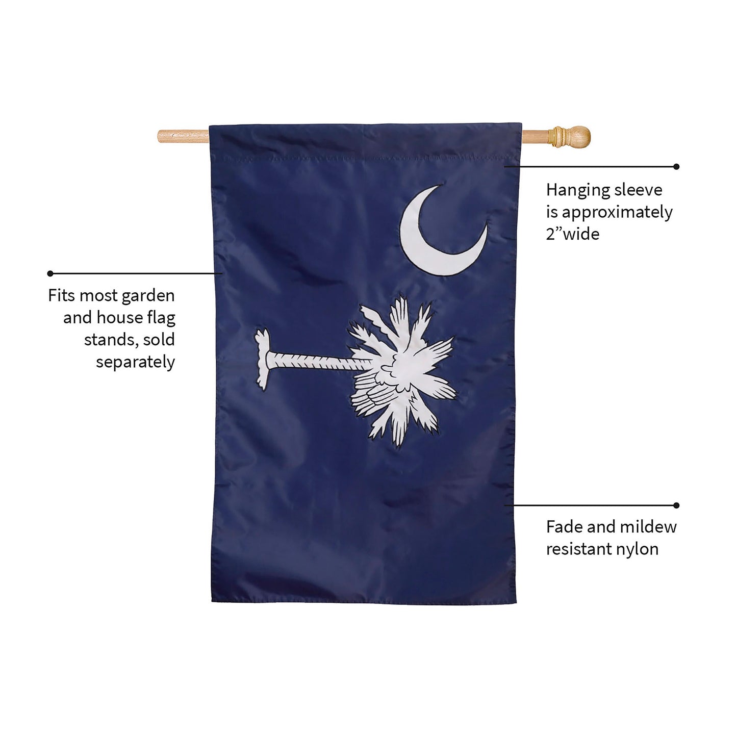 South Carolina House Applique Flag in navy blue with white crescent and palmetto tree on Tampa Home & Garden Store