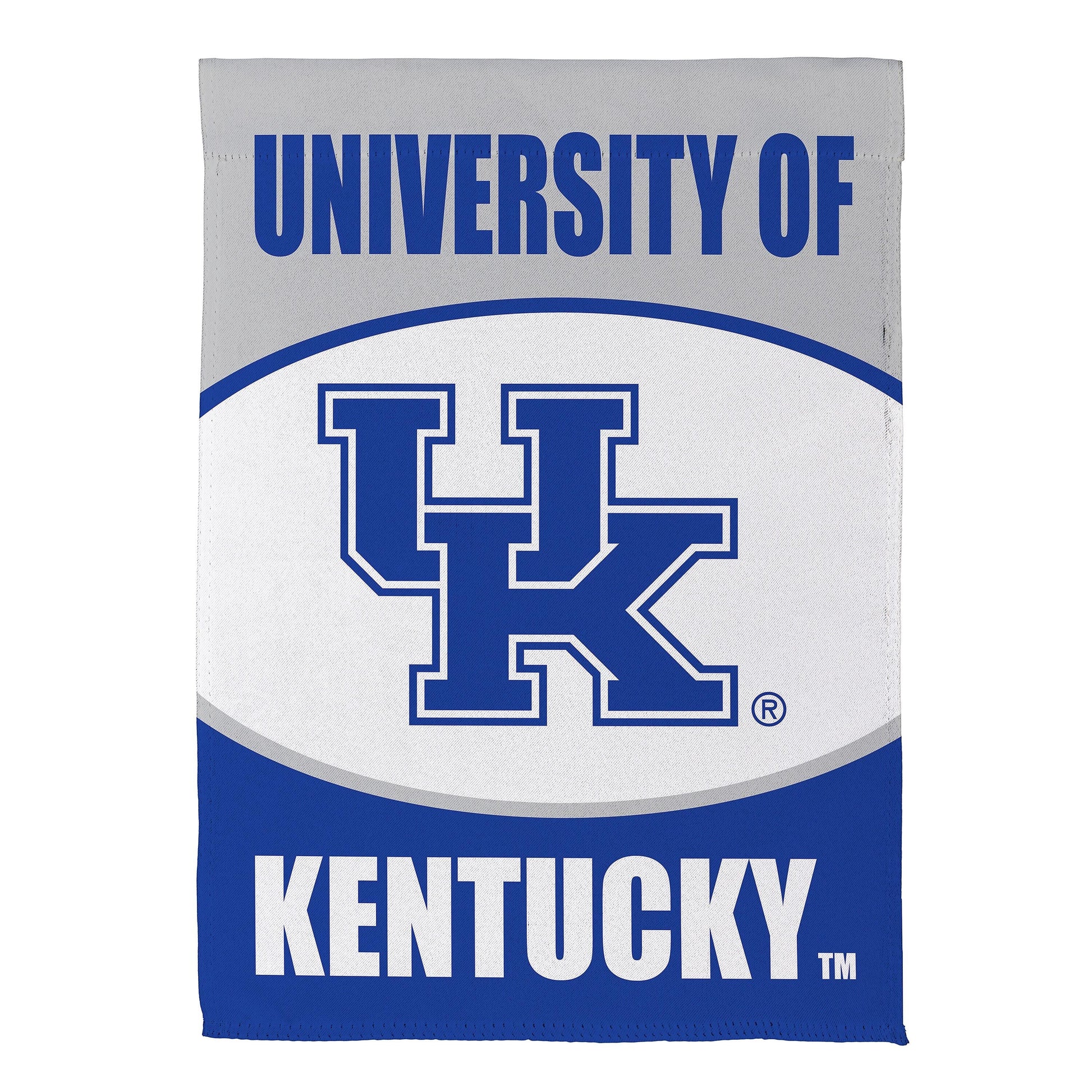 University of Kentucky suede flag with blue wordmark and curved stripe on Tampa Home & Garden Store