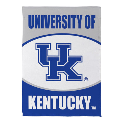 University of Kentucky suede flag with blue wordmark and curved stripe on Tampa Home & Garden Store